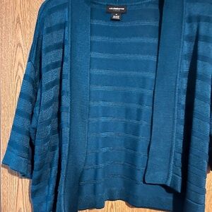 Liz Claiborne Teal Striped Open-Front Cardigan